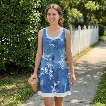 💙Zweiteiliges Damenkleid aus Kunstleder mit Jeansprint – stylischer 2-in-1-Look, bequem & vielseitig – perfekt für Partys, Ausflüge & besondere Anlässe
