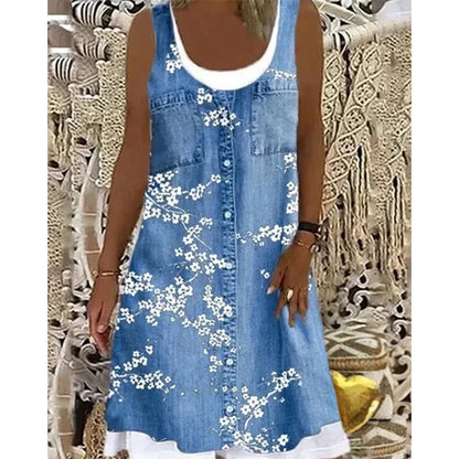 💙Zweiteiliges Damenkleid aus Kunstleder mit Jeansprint – stylischer 2-in-1-Look, bequem & vielseitig – perfekt für Partys, Ausflüge & besondere Anlässe