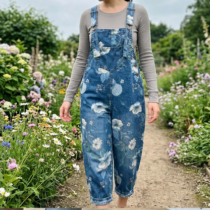 🌺Vintage-Jeans-Latzhose für Damen mit Blumenmuster