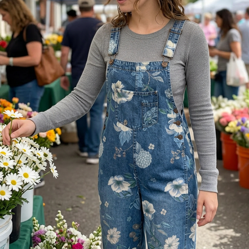 🌺Vintage-Jeans-Latzhose für Damen mit Blumenmuster