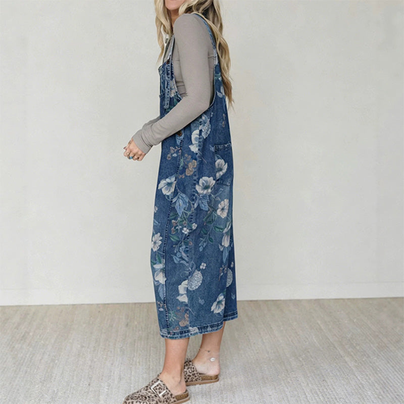 🌺Vintage-Jeans-Latzhose für Damen mit Blumenmuster