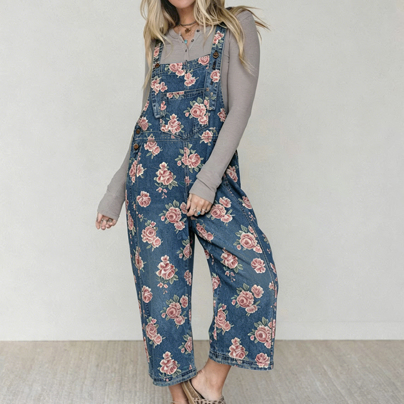 🌺Vintage-Jeans-Latzhose für Damen mit Blumenmuster