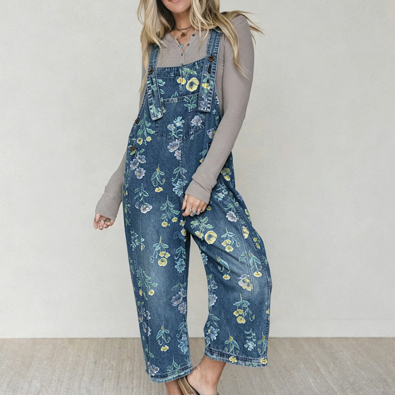 🌺Vintage-Jeans-Latzhose für Damen mit Blumenmuster