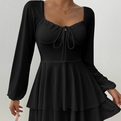👗 50% OFF NOW! 🎀 Women's Sweetheart Neckline Skort Dress – Tiered Ruffles & Open Back – Playful & Elegant 🥂