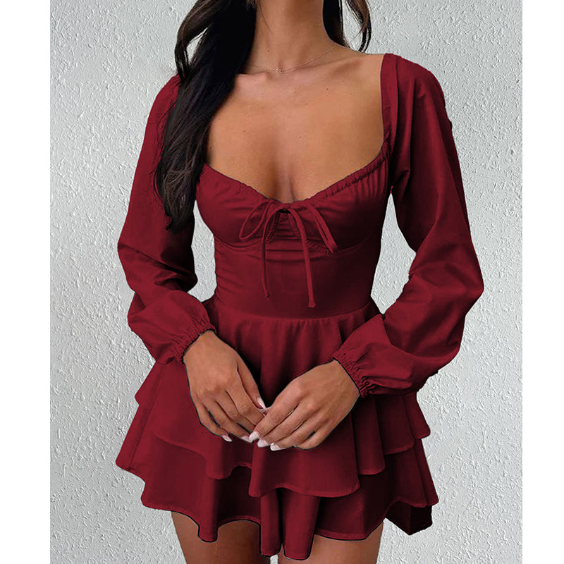 👗 50% OFF NOW! 🎀 Women's Sweetheart Neckline Skort Dress – Tiered Ruffles & Open Back – Playful & Elegant 🥂