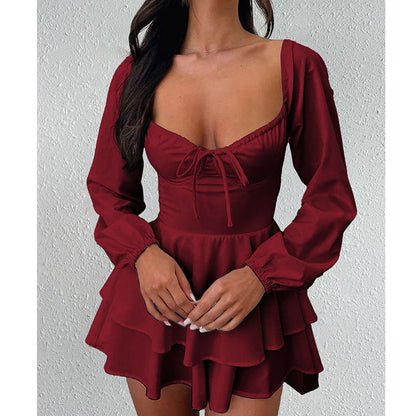 👗 50% OFF NOW! 🎀 Women's Sweetheart Neckline Skort Dress – Tiered Ruffles & Open Back – Playful & Elegant 🥂