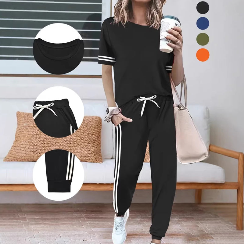 🔥Neuheiten & Bestseller-Damen lässiges zweiteiliges Set mit Seitenstreifen