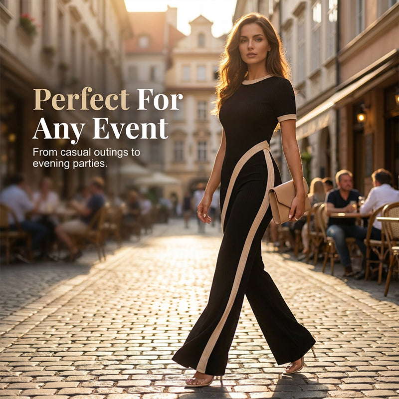 🌺 Damen Set aus Kurzarm-Oberteil & ausgestellter Hose – bequem, luftig & perfekt aufeinander abgestimmt – ideal für Alltag, Strand & Freizeit