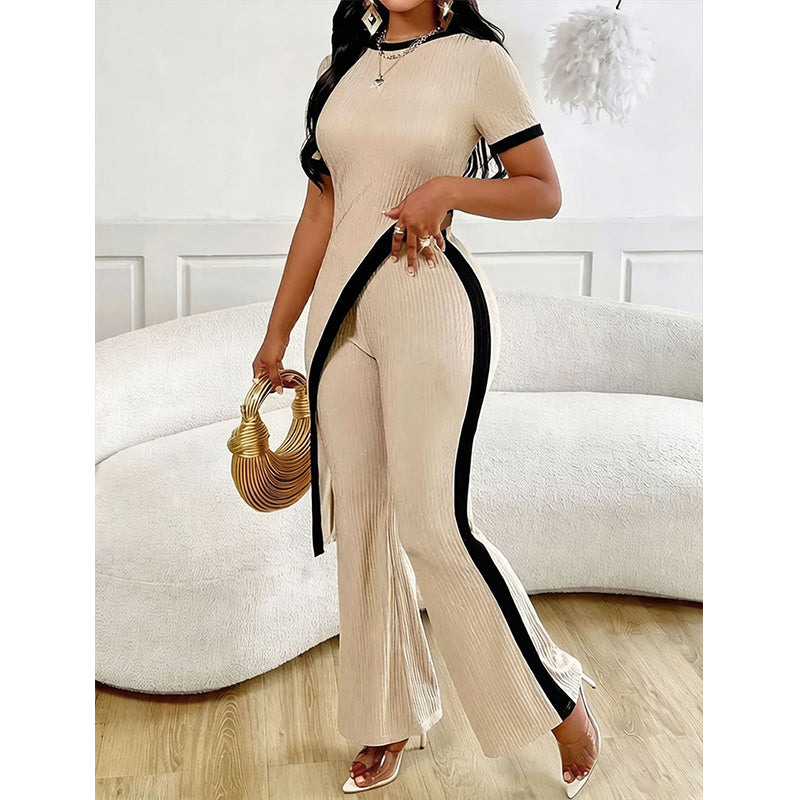 🌺 Damen Set aus Kurzarm-Oberteil & ausgestellter Hose – bequem, luftig & perfekt aufeinander abgestimmt – ideal für Alltag, Strand & Freizeit