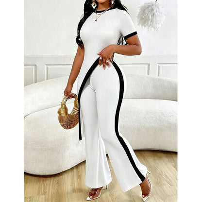 🌺 Damen Set aus Kurzarm-Oberteil & ausgestellter Hose – bequem, luftig & perfekt aufeinander abgestimmt – ideal für Alltag, Strand & Freizeit