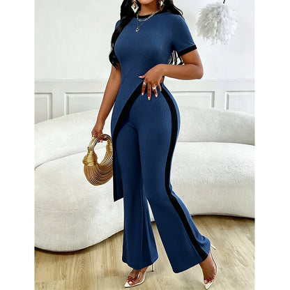 🌺 Damen Set aus Kurzarm-Oberteil & ausgestellter Hose – bequem, luftig & perfekt aufeinander abgestimmt – ideal für Alltag, Strand & Freizeit