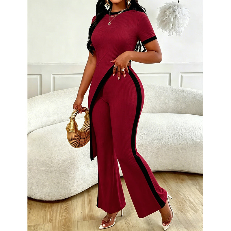 🌺 Damen Set aus Kurzarm-Oberteil & ausgestellter Hose – bequem, luftig & perfekt aufeinander abgestimmt – ideal für Alltag, Strand & Freizeit