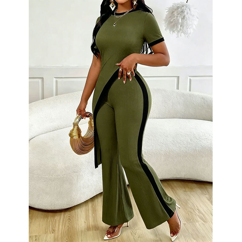 🌺 Damen Set aus Kurzarm-Oberteil & ausgestellter Hose – bequem, luftig & perfekt aufeinander abgestimmt – ideal für Alltag, Strand & Freizeit