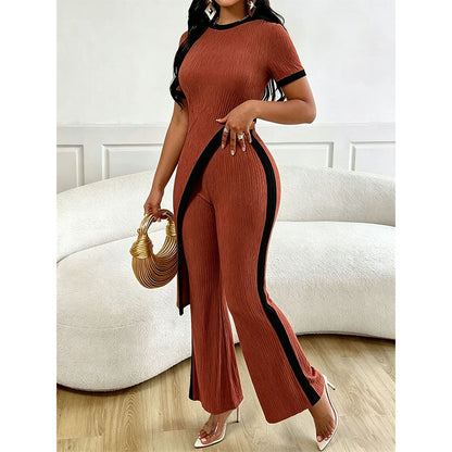 🌺 Damen Set aus Kurzarm-Oberteil & ausgestellter Hose – bequem, luftig & perfekt aufeinander abgestimmt – ideal für Alltag, Strand & Freizeit