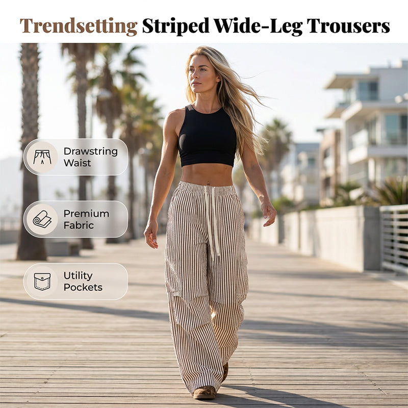 ✨ Weite Striped-Hose mit elastischem Bund – figurschmeichelnd, knitterarm & leicht zu kombinieren – zu T-Shirts, Blusen & Crop-Tops