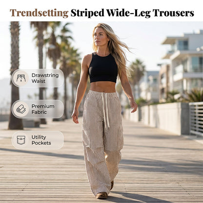 ✨ Weite Striped-Hose mit elastischem Bund – figurschmeichelnd, knitterarm & leicht zu kombinieren – zu T-Shirts, Blusen & Crop-Tops