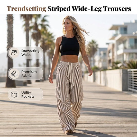 ✨ Weite Striped-Hose mit elastischem Bund – figurschmeichelnd, knitterarm & leicht zu kombinieren – zu T-Shirts, Blusen & Crop-Tops
