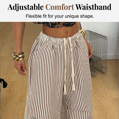 ✨ Weite Striped-Hose mit elastischem Bund – figurschmeichelnd, knitterarm & leicht zu kombinieren – zu T-Shirts, Blusen & Crop-Tops