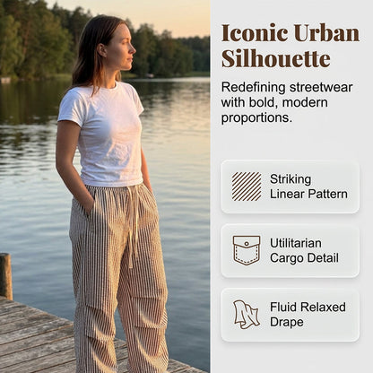 ✨ Weite Striped-Hose mit elastischem Bund – figurschmeichelnd, knitterarm & leicht zu kombinieren – zu T-Shirts, Blusen & Crop-Tops