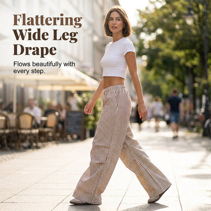 ✨ Weite Striped-Hose mit elastischem Bund – figurschmeichelnd, knitterarm & leicht zu kombinieren – zu T-Shirts, Blusen & Crop-Tops