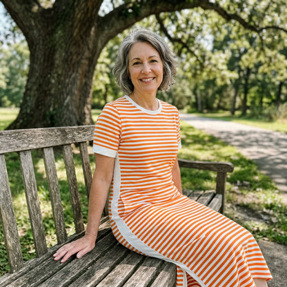 👗 Gestreiftes Midi-Kleid mit kurzen Ärmeln für Damen – luftig, bequem & vielseitig – perfekt für Alltag, Strand & Freizeit