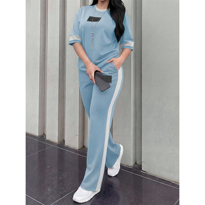 Women's Casual Two-Piece Lounge Set with Stripe Detail