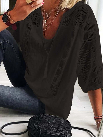 👚 50% RABATT JETZT! 🌸 Damen U-Ausschnitt Häkelbluse – Quasten-Kordelzug & Kurzarm – Lässig Sommerlich Chic 🌿