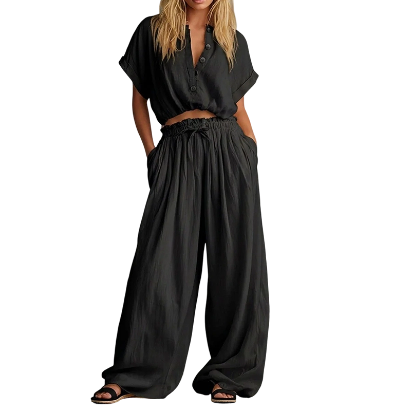 🔥 New Arrivals Now on Sale! Women's Fashion Solid Loose Button Set – bequem, vielseitig & perfekt aufeinander abgestimmt – ideal für Alltag, Büro & Freizeit