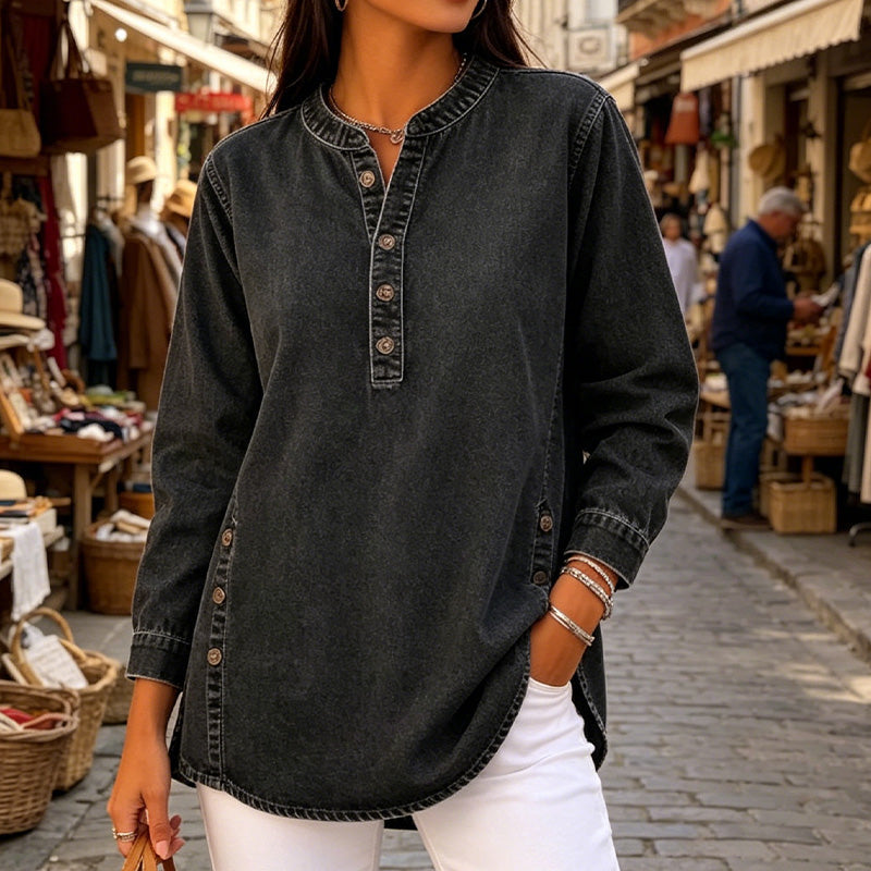 ✨Women's V-Neck Loose Denim Shirt – lässig, bequem & vielseitig – perfekt für Alltag, Büro & Freizeit