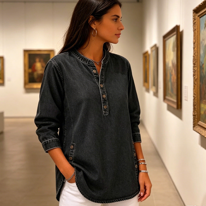 ✨Women's V-Neck Loose Denim Shirt – lässig, bequem & vielseitig – perfekt für Alltag, Büro & Freizeit
