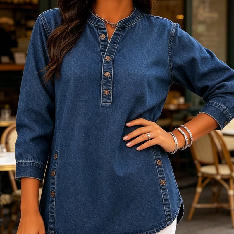 ✨Women's V-Neck Loose Denim Shirt – lässig, bequem & vielseitig – perfekt für Alltag, Büro & Freizeit