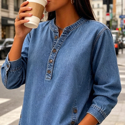 ✨Women's V-Neck Loose Denim Shirt – lässig, bequem & vielseitig – perfekt für Alltag, Büro & Freizeit