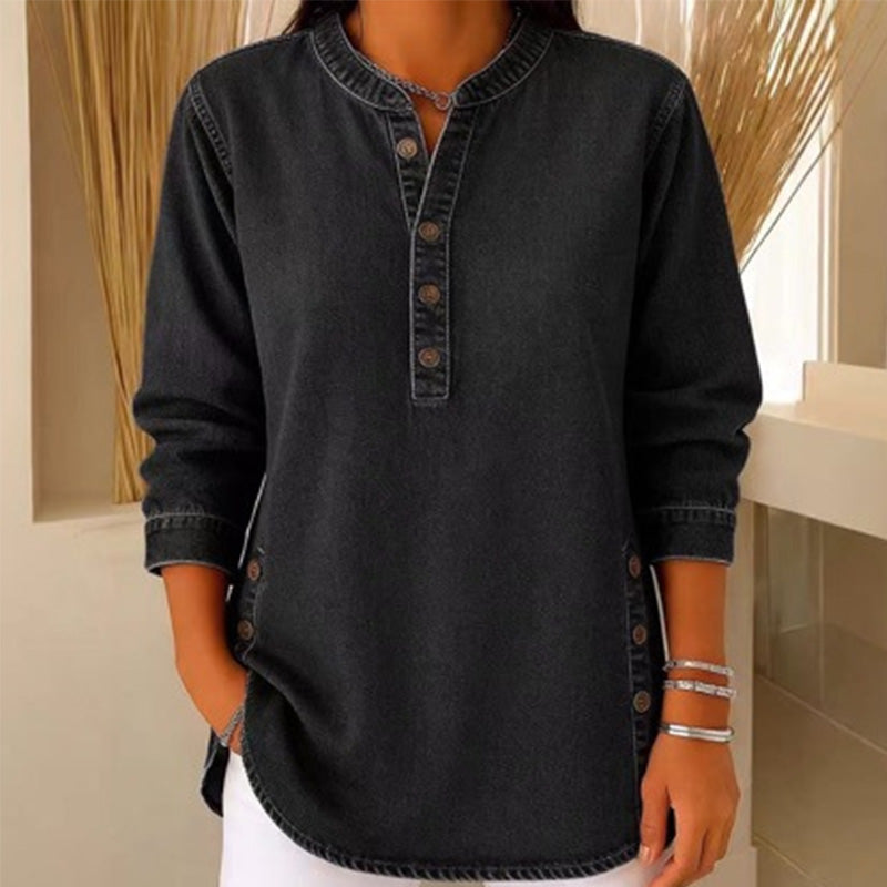 ✨Women's V-Neck Loose Denim Shirt – lässig, bequem & vielseitig – perfekt für Alltag, Büro & Freizeit