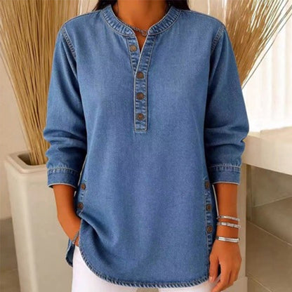✨Women's V-Neck Loose Denim Shirt – lässig, bequem & vielseitig – perfekt für Alltag, Büro & Freizeit