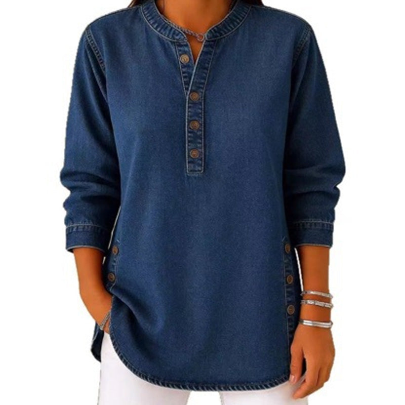 ✨Women's V-Neck Loose Denim Shirt – lässig, bequem & vielseitig – perfekt für Alltag, Büro & Freizeit