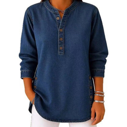 ✨Women's V-Neck Loose Denim Shirt – lässig, bequem & vielseitig – perfekt für Alltag, Büro & Freizeit