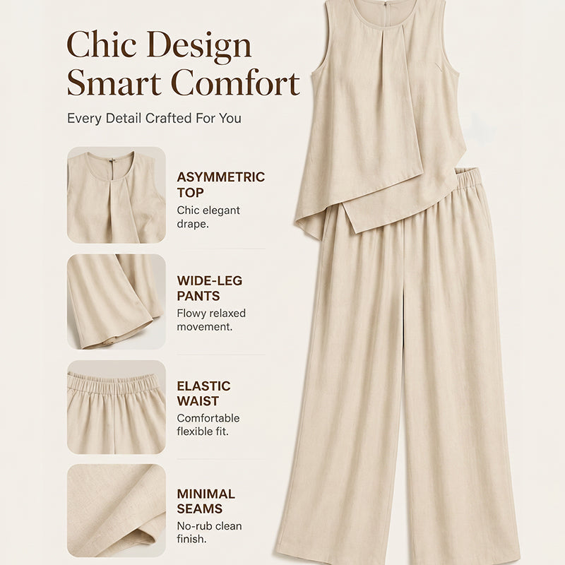 ✨Set aus asymmetrischem Oberteil und Hose mit weitem Bein für Damen – stylisch, bequem & perfekt aufeinander abgestimmt – ideal für Alltag, Strand & Freizeit