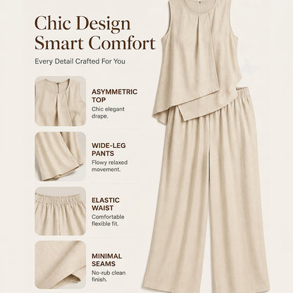 ✨Set aus asymmetrischem Oberteil und Hose mit weitem Bein für Damen – stylisch, bequem & perfekt aufeinander abgestimmt – ideal für Alltag, Strand & Freizeit