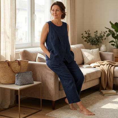 ✨Set aus asymmetrischem Oberteil und Hose mit weitem Bein für Damen – stylisch, bequem & perfekt aufeinander abgestimmt – ideal für Alltag, Strand & Freizeit
