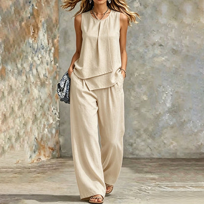 ✨Set aus asymmetrischem Oberteil und Hose mit weitem Bein für Damen – stylisch, bequem & perfekt aufeinander abgestimmt – ideal für Alltag, Strand & Freizeit