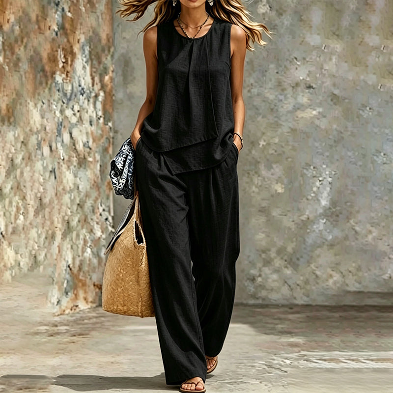 ✨Set aus asymmetrischem Oberteil und Hose mit weitem Bein für Damen – stylisch, bequem & perfekt aufeinander abgestimmt – ideal für Alltag, Strand & Freizeit