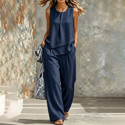 ✨Set aus asymmetrischem Oberteil und Hose mit weitem Bein für Damen – stylisch, bequem & perfekt aufeinander abgestimmt – ideal für Alltag, Strand & Freizeit
