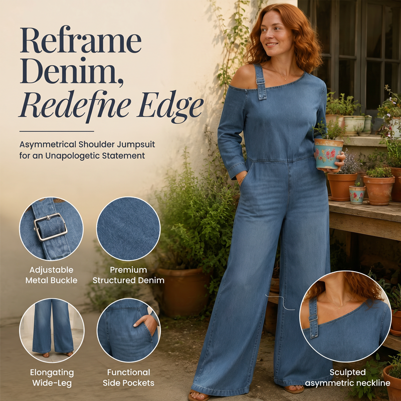Versandkostenfrei⏰ Nur noch heute 50% Rabatt! 👖 Damen asymmetrischer schulterfreier Jeans-Jumpsuit