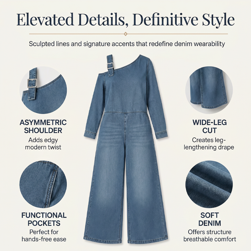 Versandkostenfrei⏰ Nur noch heute 50% Rabatt! 👖 Damen asymmetrischer schulterfreier Jeans-Jumpsuit