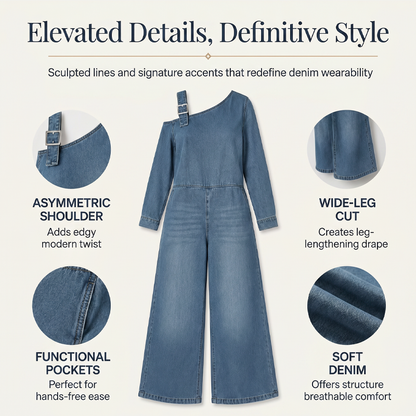 Versandkostenfrei⏰ Nur noch heute 50% Rabatt! 👖 Damen asymmetrischer schulterfreier Jeans-Jumpsuit