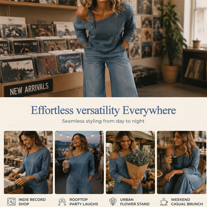 Versandkostenfrei⏰ Nur noch heute 50% Rabatt! 👖 Damen asymmetrischer schulterfreier Jeans-Jumpsuit