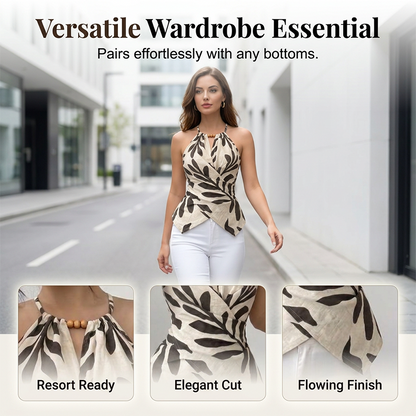 ✨ Bedrucktes Halter-Top mit Nackenband – figurschmeichelnd, knitterarm & leicht zu kombinieren – zu Shorts, Röcken & High-Waist-Hosen
