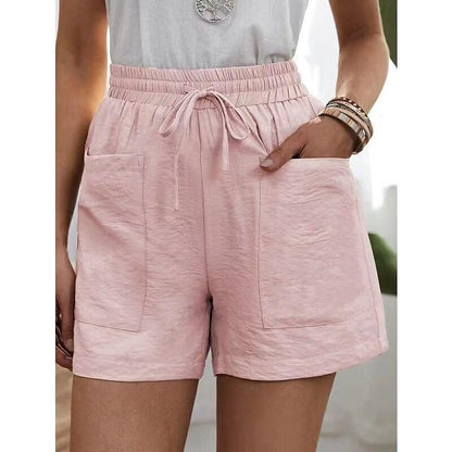 Womens New Solid Color Two Pockets Loose Cotton And Linen Casual Pants