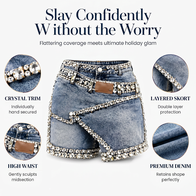 💎 Letzte Woche – Lager fast leer! 50% RABATT endet jederzeit! Damen Rhinsten-besetzter mehrlagiger Denim-Rock-Shorts – stylisch, vielseitig & ein echter Hingucker – perfekt für Alltag, Strand & Partys | Versandfrei