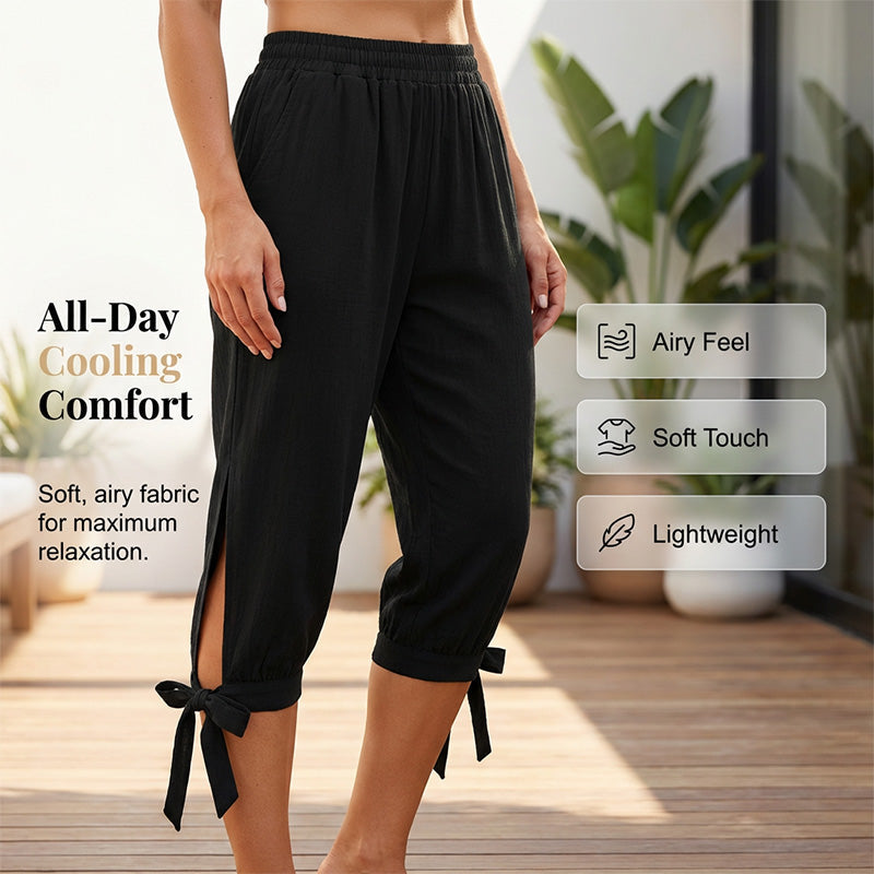 ✨ Caprihose mit elastischem Bund & lockerer Passform – figurschmeichelnd, knitterarm & leicht zu kombinieren – zu T-Shirts, Blusen & Tanktops